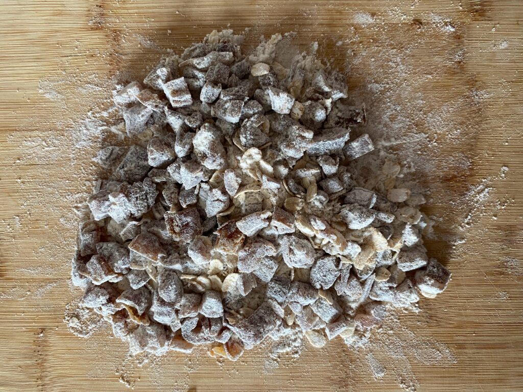 chopped dates tossed into flour mixture